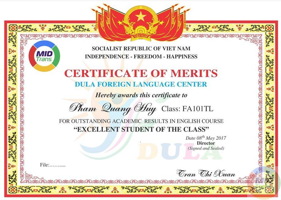 Mẫu dịch thuật Giấy khen, bằng khen cho khách hàng tại Đồng Nai