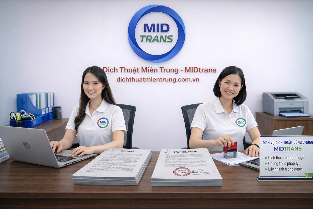 Dịch thuật Miền Trung - MIDTrans chuyên cung cấp dịch vụ dịch thuật công chứng đa ngôn ngữ, chuẩn xác, đảm bảo pháp lý